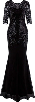 1920S Long Prom Dresses Sequins Beaded Art Deco Evening Party V Neck Back