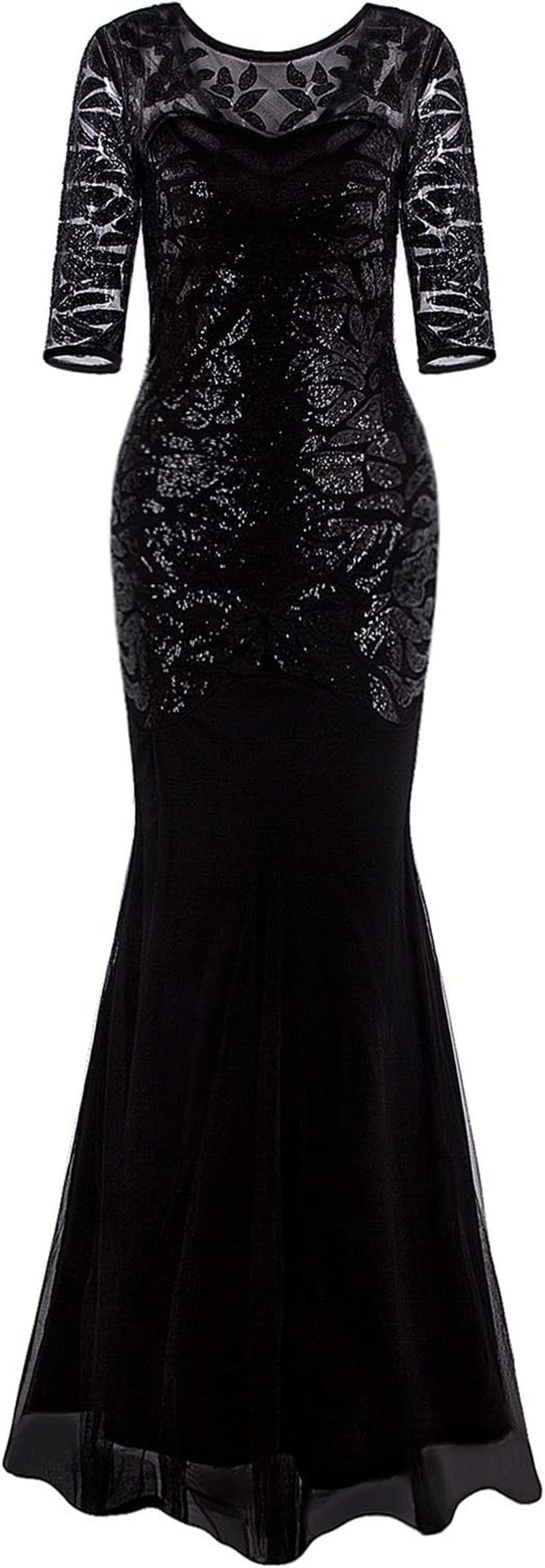 1920S Long Prom Dresses Sequins Beaded Art Deco Evening Party V Neck Back