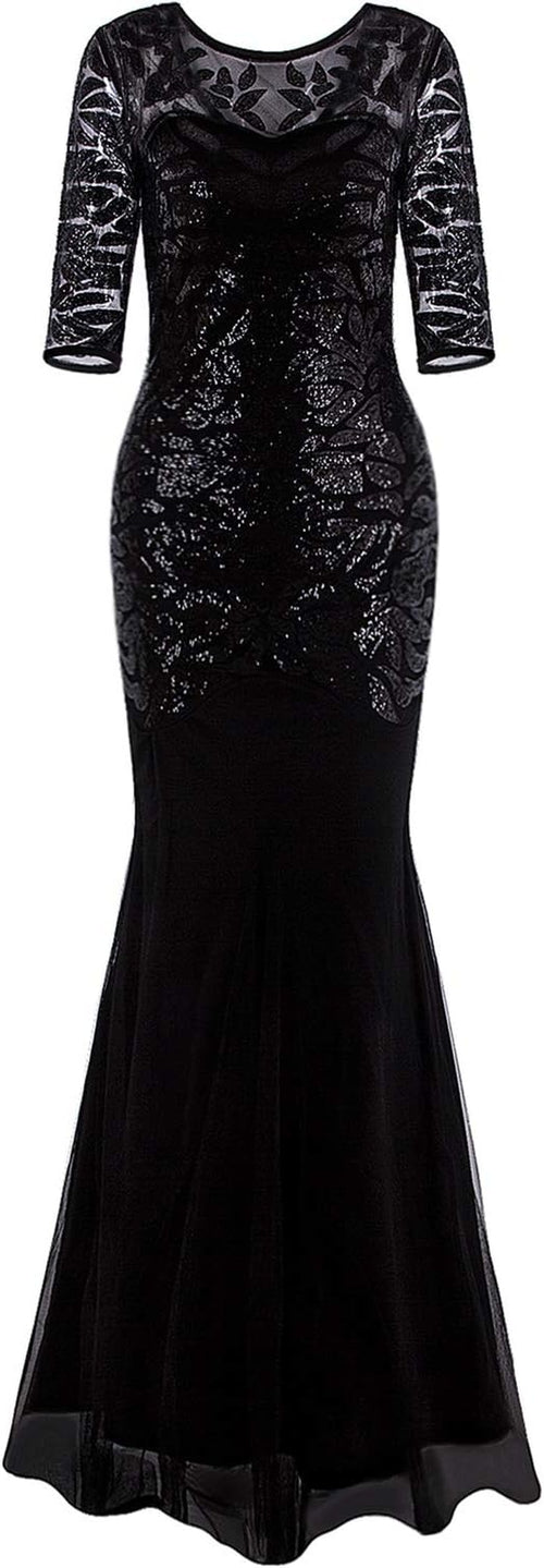 1920S Long Prom Dresses Sequins Beaded Art Deco Evening Party V Neck Back
