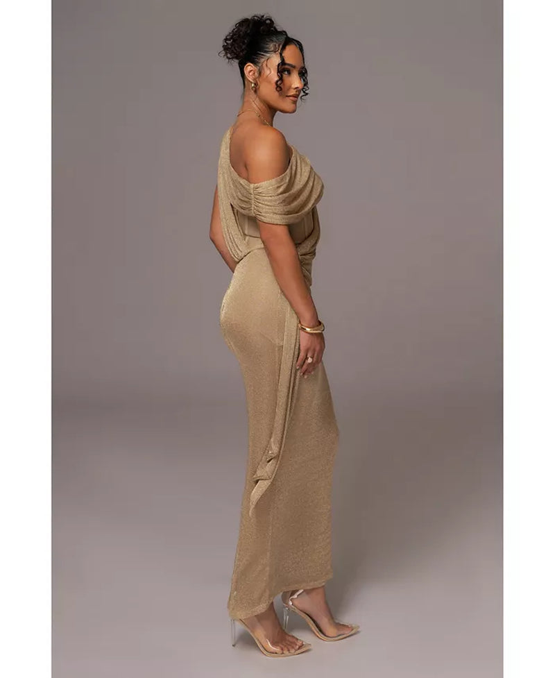 Women'S Metallic Celestina Draped Maxi Dress