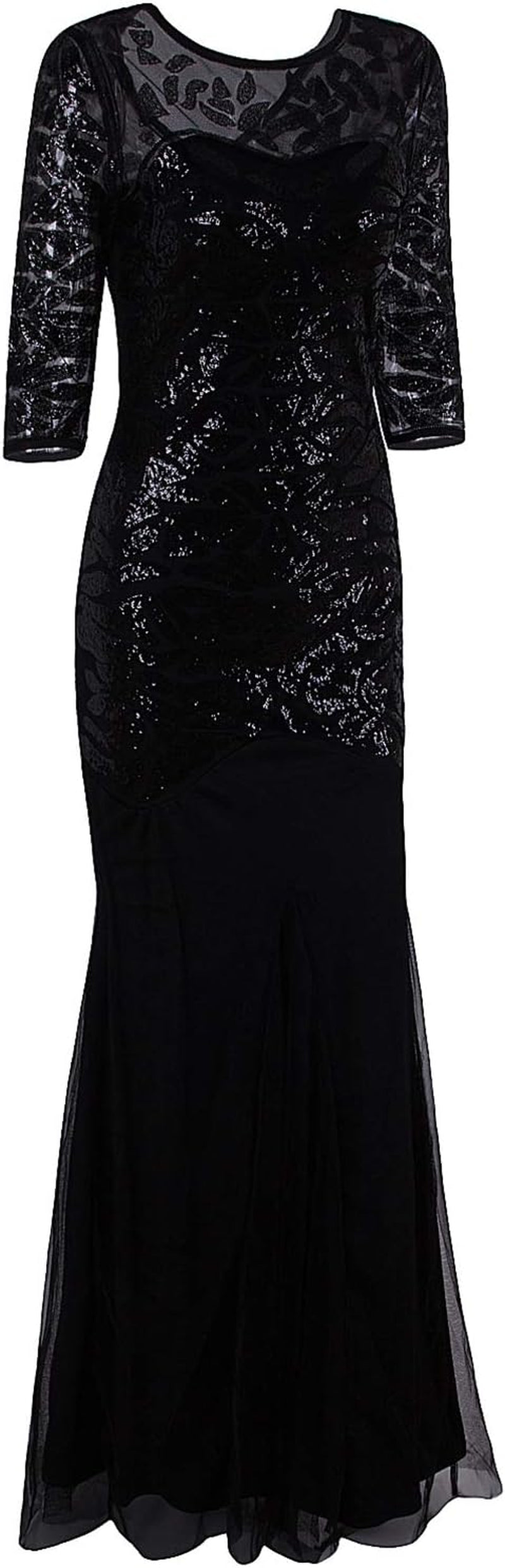 1920S Long Prom Dresses Sequins Beaded Art Deco Evening Party V Neck Back