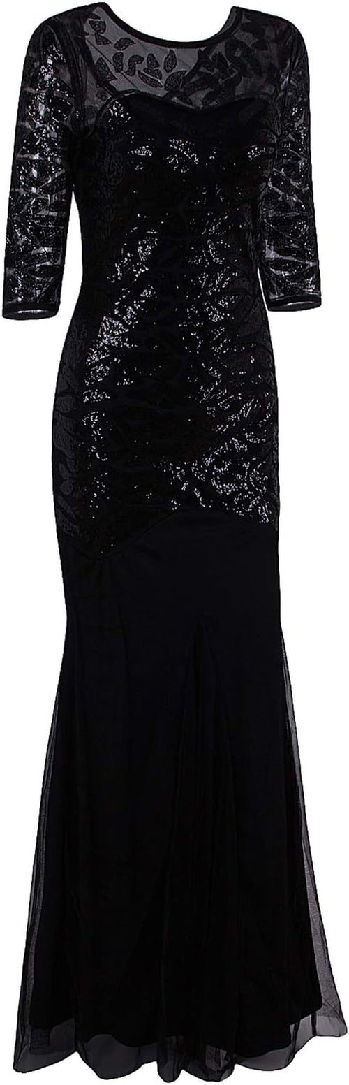 1920S Long Prom Dresses Sequins Beaded Art Deco Evening Party V Neck Back