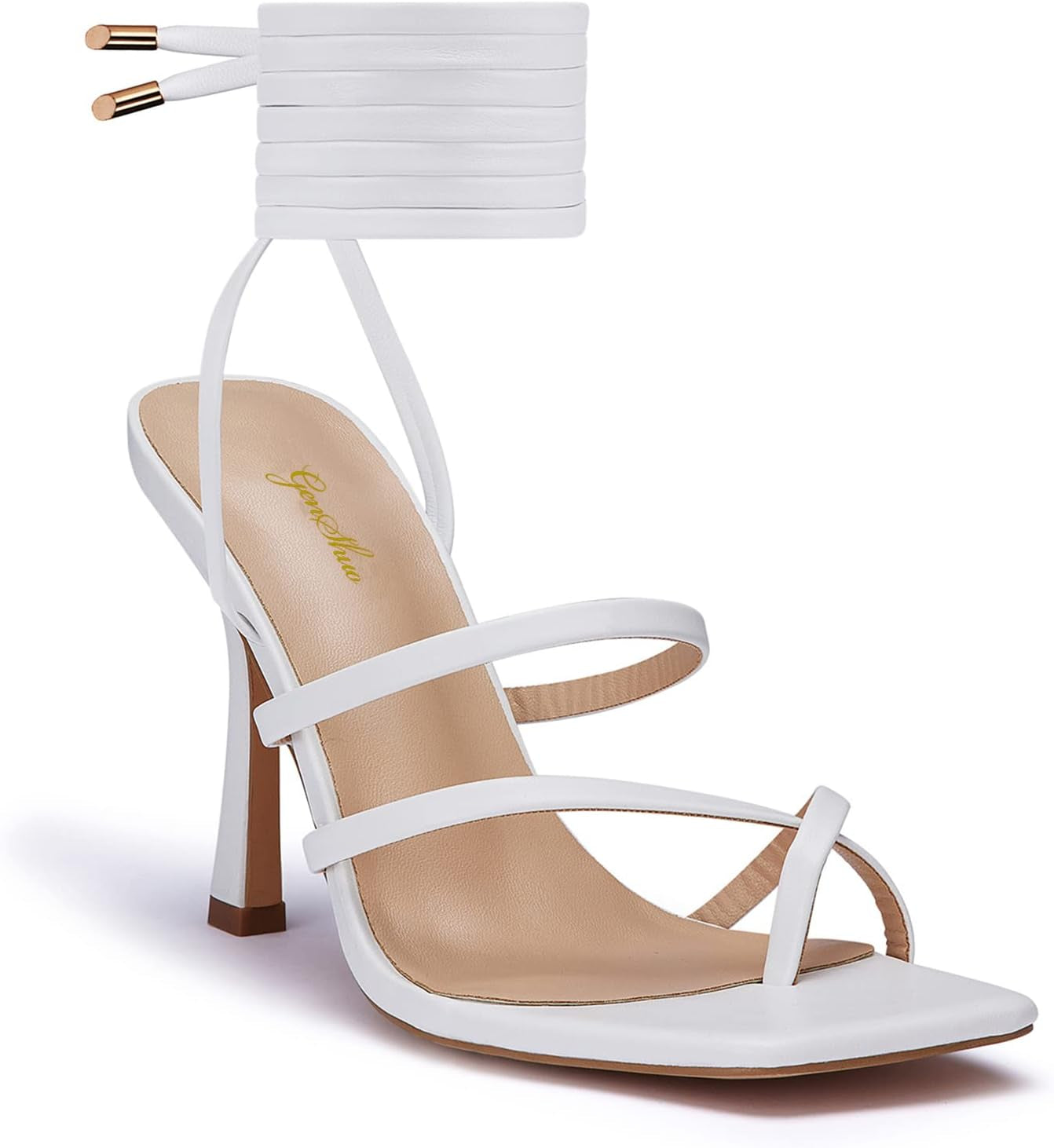 Women'S Heeled Sandals Stiletto Strappy Heels Sexy Open Square Toe Lace up Stilettos Party Wedding Dress Shoes