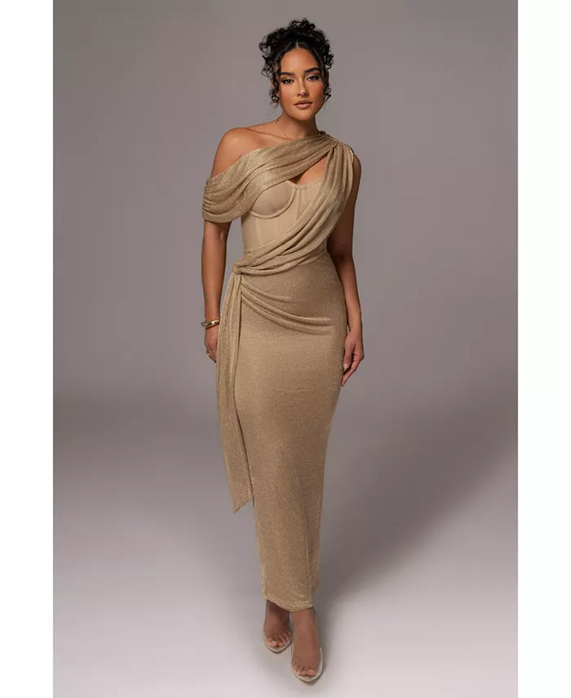 Women'S Metallic Celestina Draped Maxi Dress