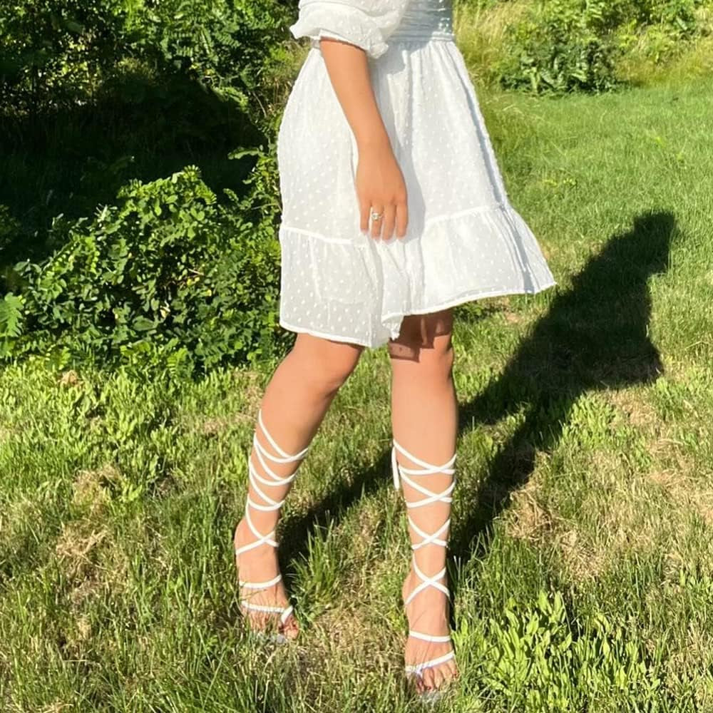 Women'S Heeled Sandals Stiletto Strappy Heels Sexy Open Square Toe Lace up Stilettos Party Wedding Dress Shoes