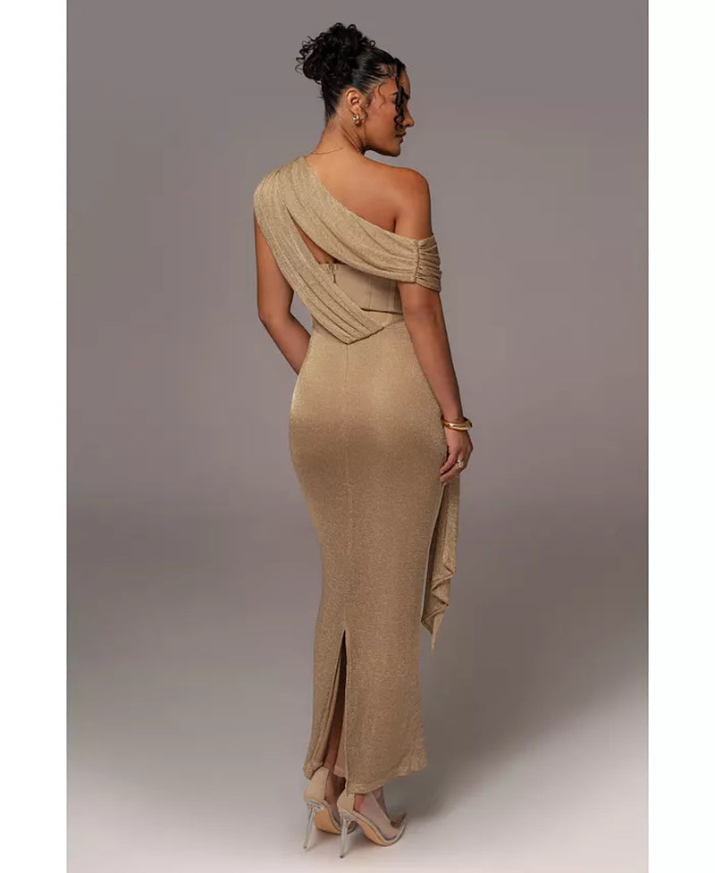 Women'S Metallic Celestina Draped Maxi Dress