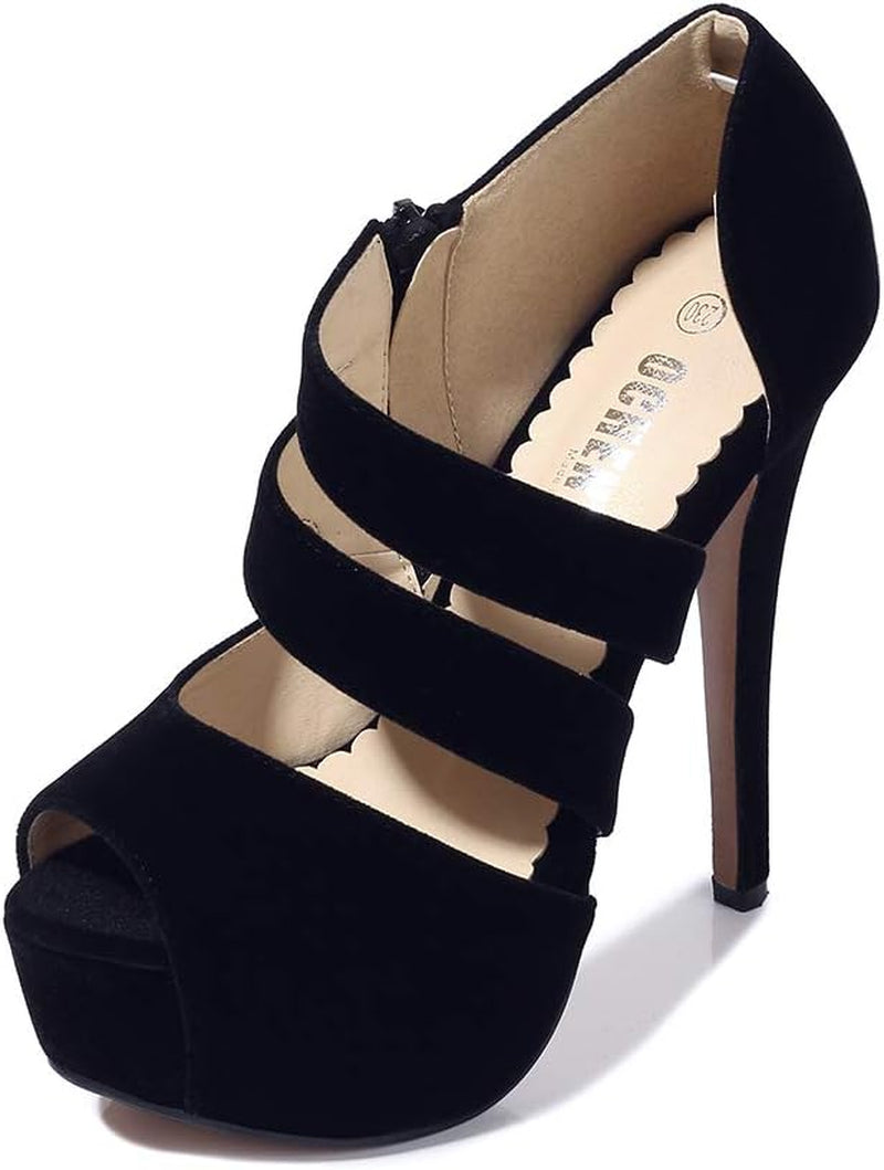 Women'S Peep Toe Prom Heels Platform High Heels Sandal Pumps Zipper Hollow Out Sexy Heels