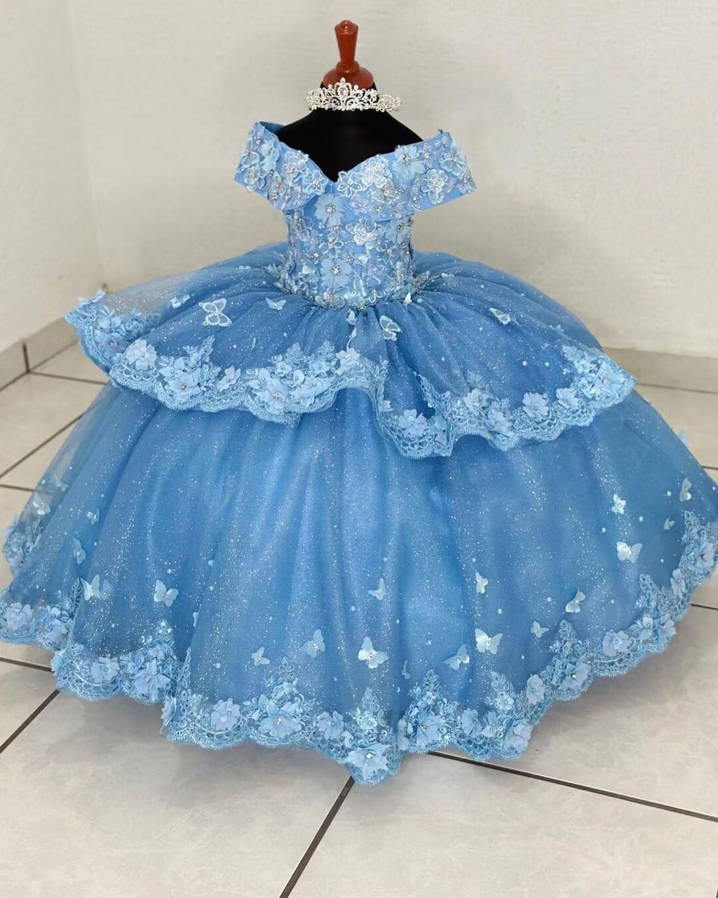Tulle Lace Flower Girl Dresses for Wedding off Shoulder Ball Gown Beaded First Communion Dress Butterfly Pageant Dress