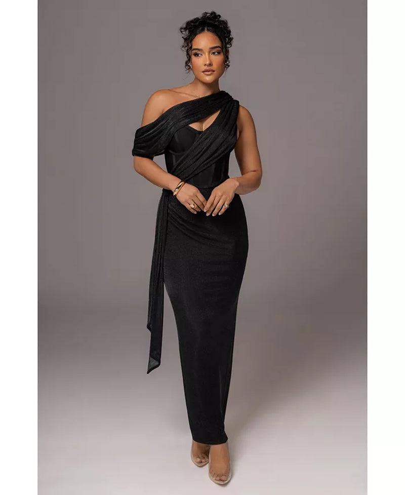 Women'S Metallic Celestina Draped Maxi Dress