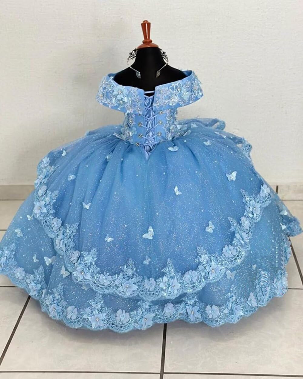 Tulle Lace Flower Girl Dresses for Wedding off Shoulder Ball Gown Beaded First Communion Dress Butterfly Pageant Dress