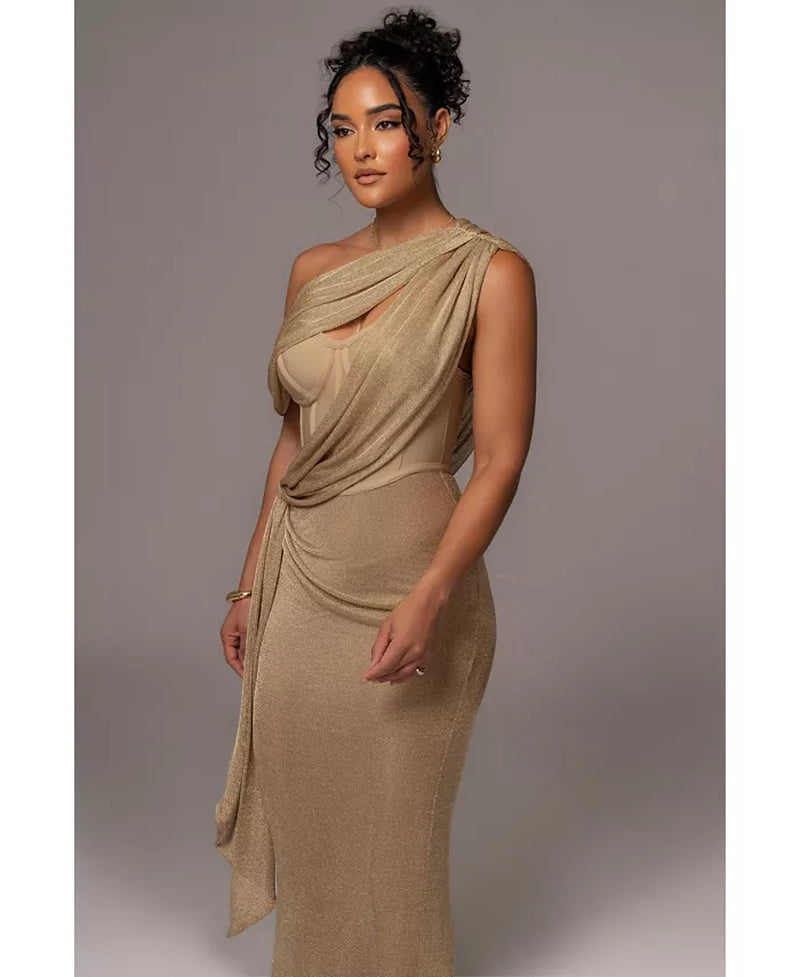 Women'S Metallic Celestina Draped Maxi Dress