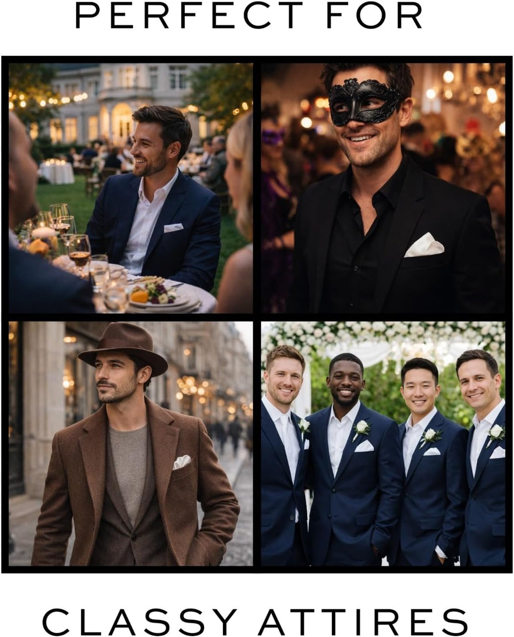 Pocket Squares for Men, Satin Pocket Square, Solid Color Handkerchief for Suits & Tuxedos, Wedding, Party