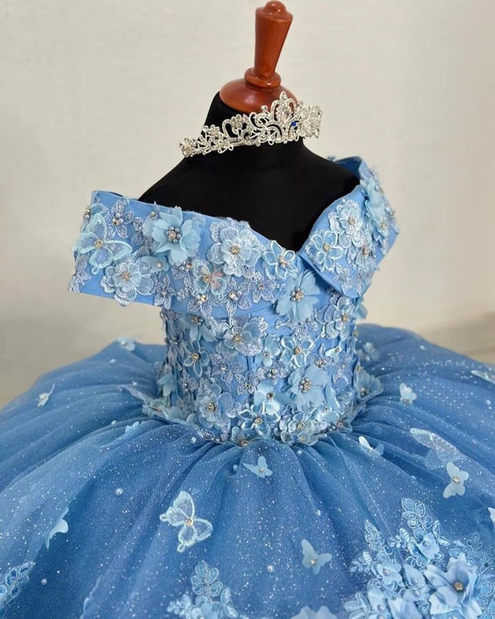 Tulle Lace Flower Girl Dresses for Wedding off Shoulder Ball Gown Beaded First Communion Dress Butterfly Pageant Dress