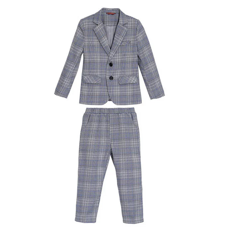 Spring Autumn Kids Boys Suits Elegant Children Boys Plaid Blazer Pant Suits Outfits Set Young Teenager Boys Formal Wedding Suits