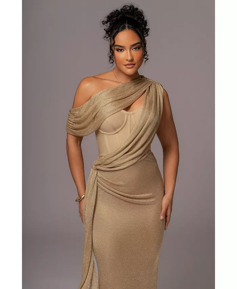 Women'S Metallic Celestina Draped Maxi Dress