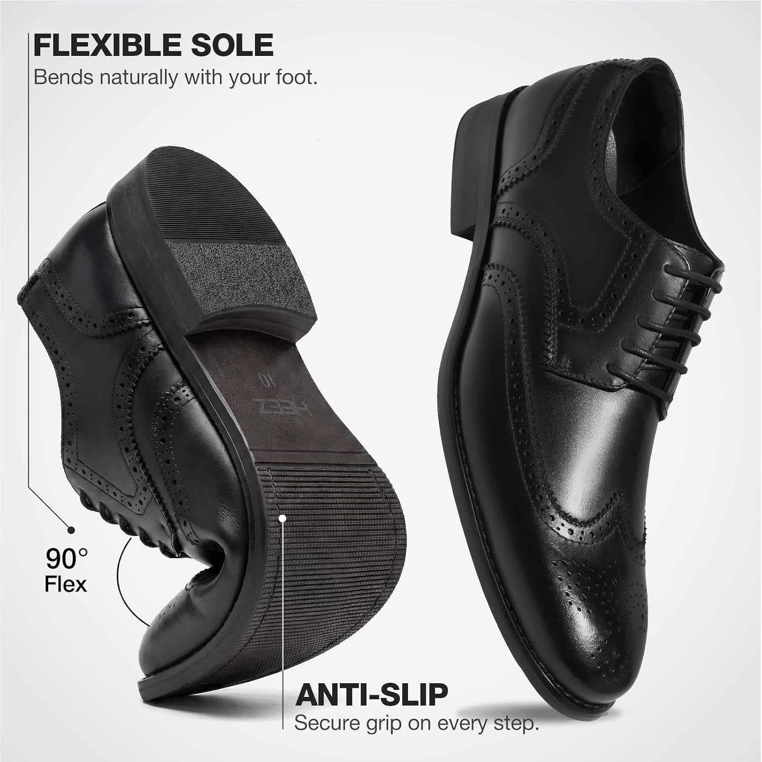 Men'S Dress Shoes Genuine Leather, Wingtip Oxford for Men Non Slip, Lace up Plain Toe Derby Dress Shoes for Formal, Business, Wedding, Office