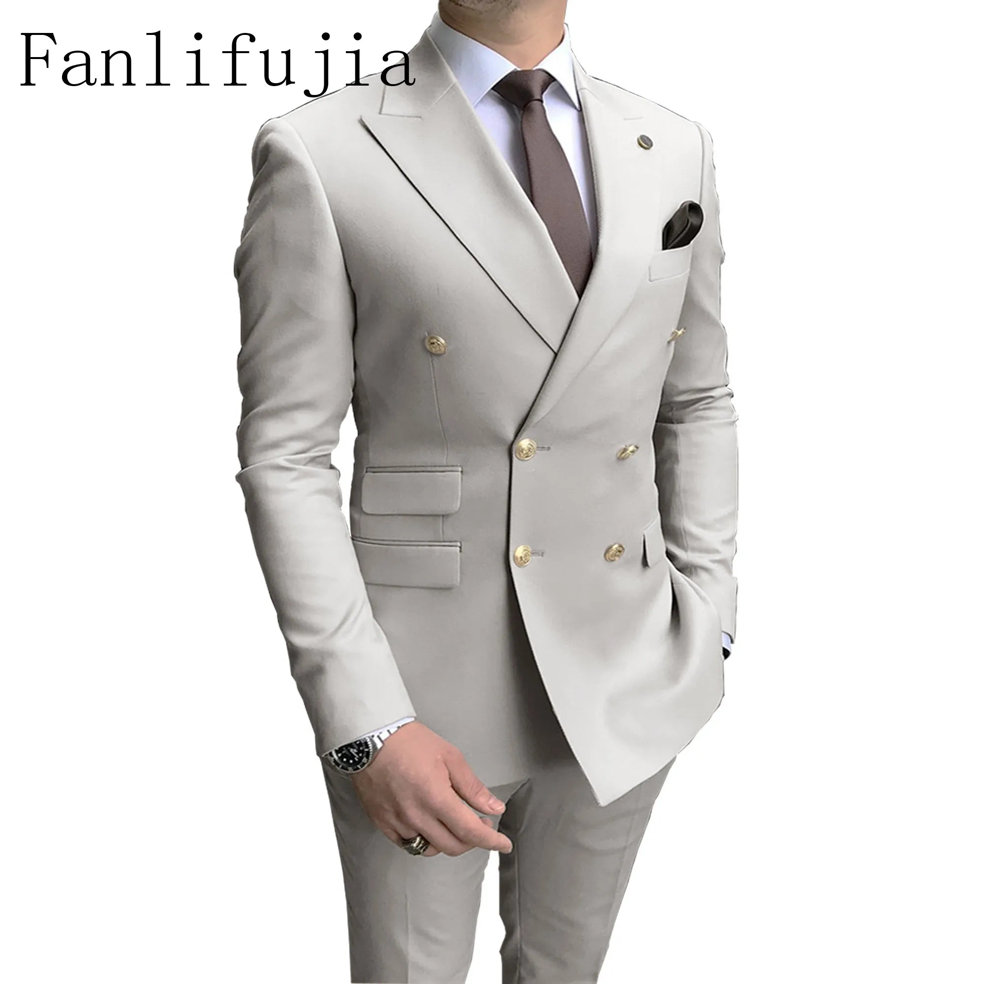 Store Navy Men Party Tuxedos 2 Pieces Latest Peak Lapel Men Suits Gold Buttons Fashion Style Suits Double Breasted