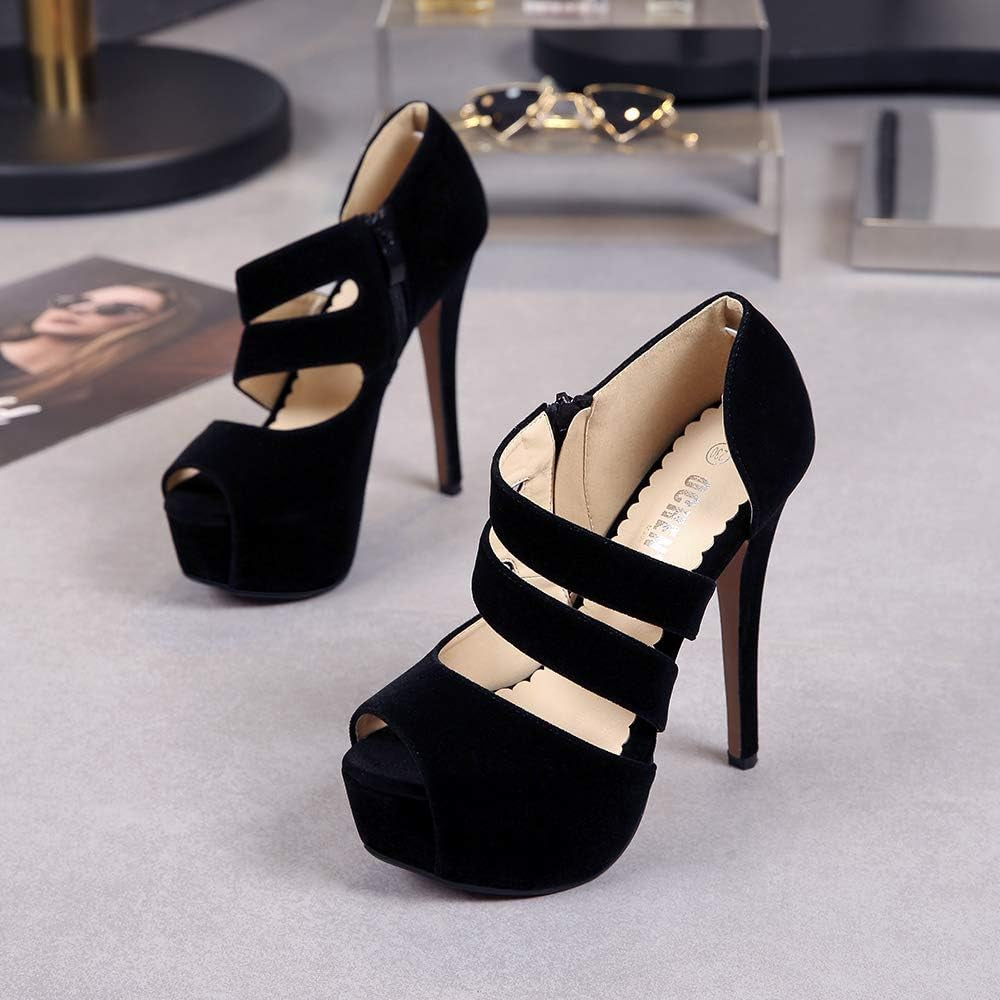 Women'S Peep Toe Prom Heels Platform High Heels Sandal Pumps Zipper Hollow Out Sexy Heels