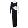 Redpeony 2025 Summer Sexy Slant Shoulder Cut Out Bodycon Dress Women Diamond Pearl Trim Luxury Party Night Women Maxi Dress