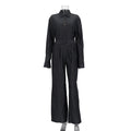 Buttoned Dark Gray Striped Casual Clothing Two-Piece Suit Women'S Wide Leg Pants and Shirt Set