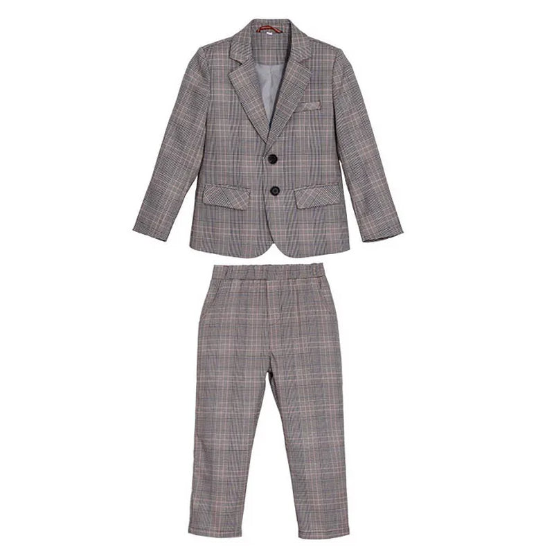 Spring Autumn Kids Boys Suits Elegant Children Boys Plaid Blazer Pant Suits Outfits Set Young Teenager Boys Formal Wedding Suits