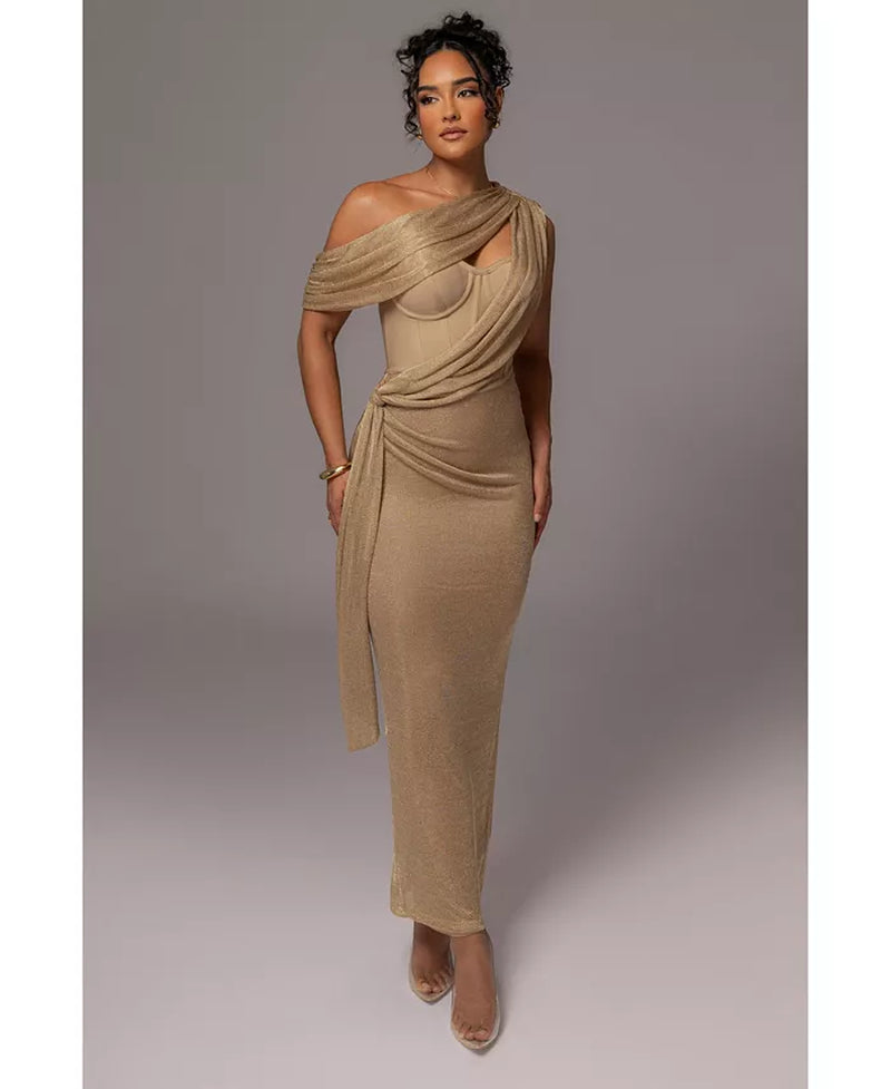 Women'S Metallic Celestina Draped Maxi Dress