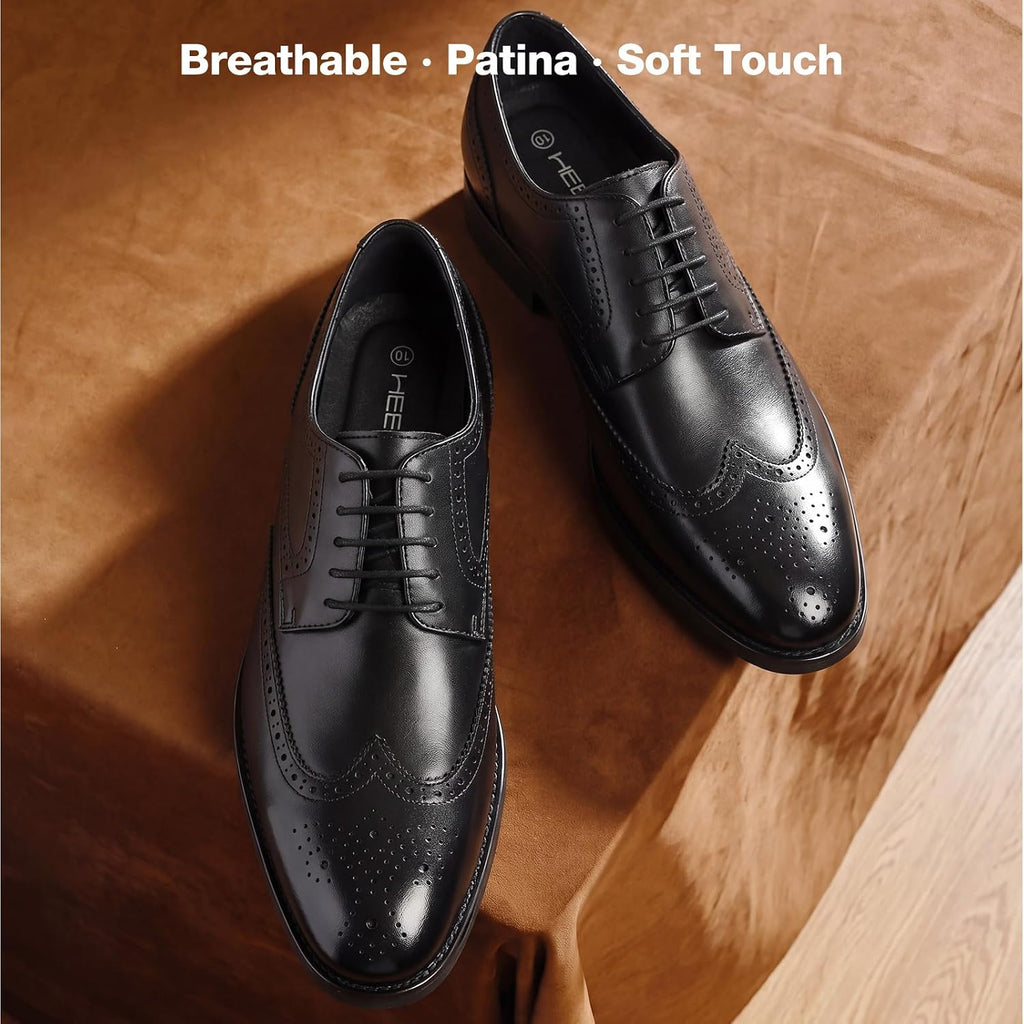 Men'S Dress Shoes Genuine Leather, Wingtip Oxford for Men Non Slip, Lace up Plain Toe Derby Dress Shoes for Formal, Business, Wedding, Office