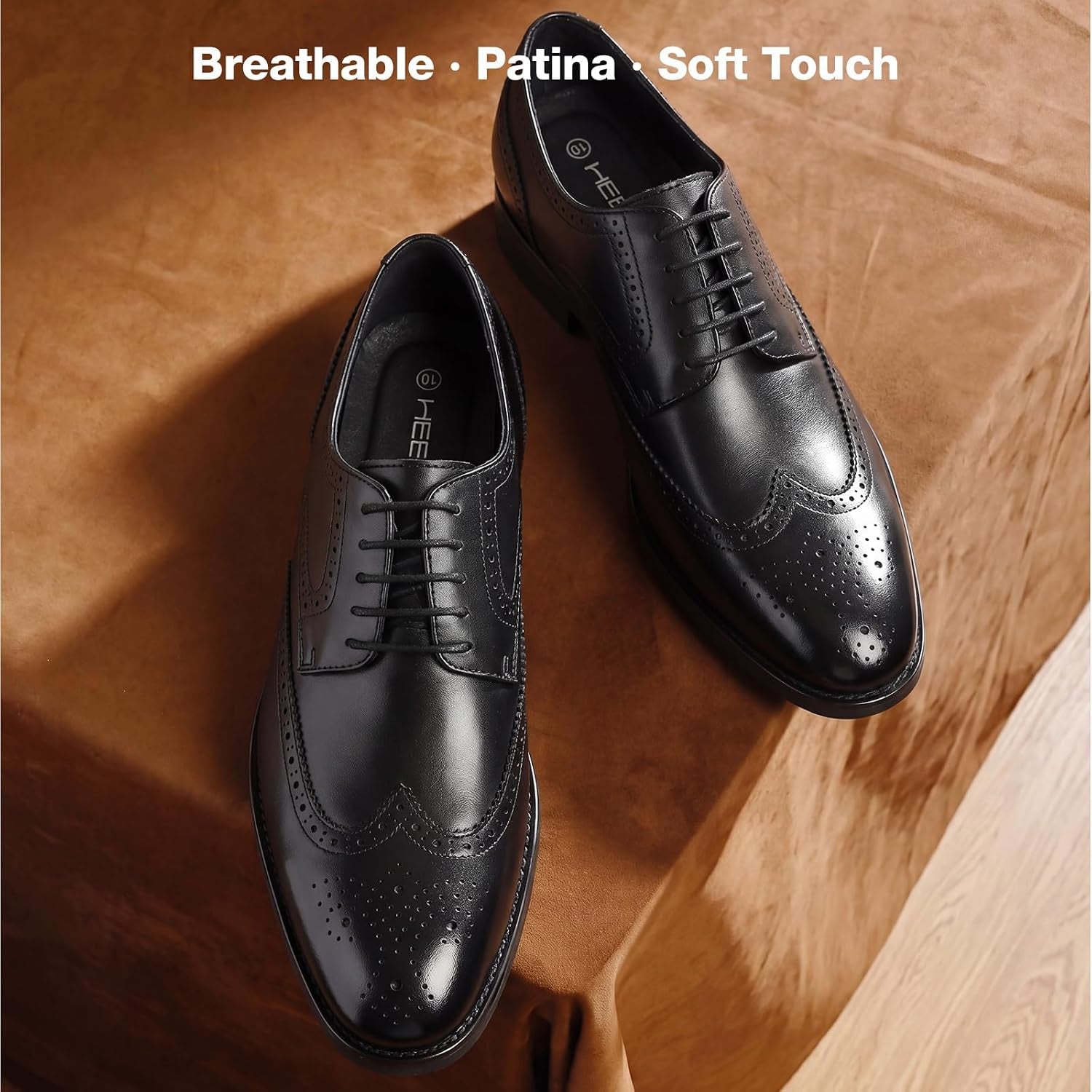 Men'S Dress Shoes Genuine Leather, Wingtip Oxford for Men Non Slip, Lace up Plain Toe Derby Dress Shoes for Formal, Business, Wedding, Office