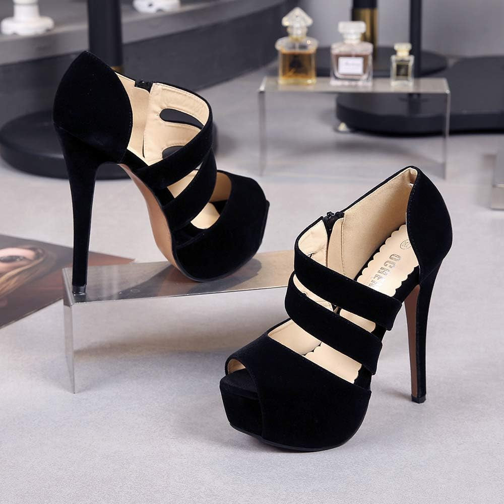 Women'S Peep Toe Prom Heels Platform High Heels Sandal Pumps Zipper Hollow Out Sexy Heels