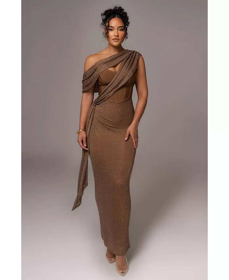 Women'S Metallic Celestina Draped Maxi Dress