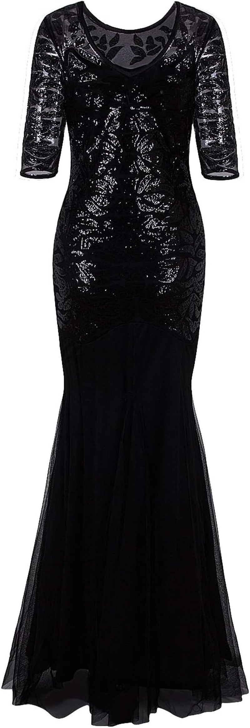1920S Long Prom Dresses Sequins Beaded Art Deco Evening Party V Neck Back