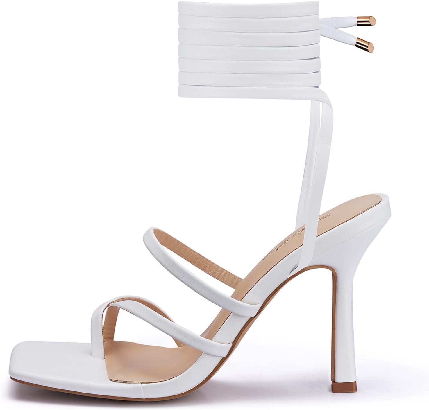 Women'S Heeled Sandals Stiletto Strappy Heels Sexy Open Square Toe Lace up Stilettos Party Wedding Dress Shoes