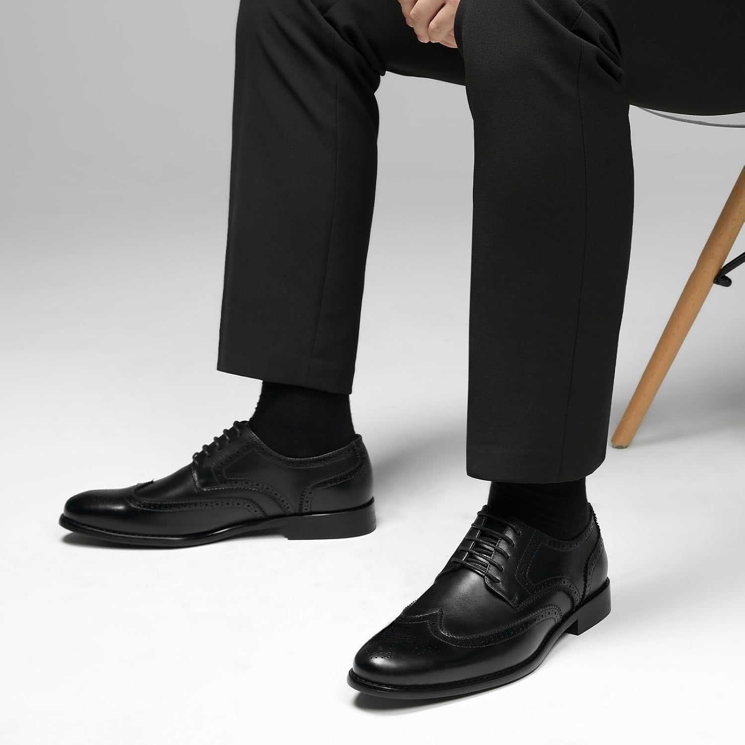 Men'S Dress Shoes Genuine Leather, Wingtip Oxford for Men Non Slip, Lace up Plain Toe Derby Dress Shoes for Formal, Business, Wedding, Office
