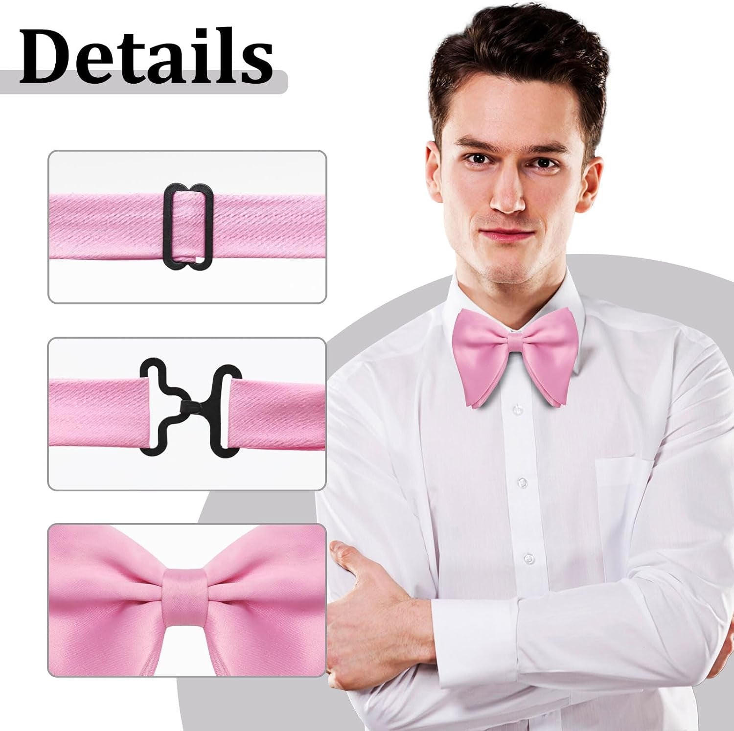 Bow Ties for Men, Oversized Pre-Tied Bowtie Adjustable Mens Bow Tie for Tuxedo, T-Shirt, Wedding, Party, School