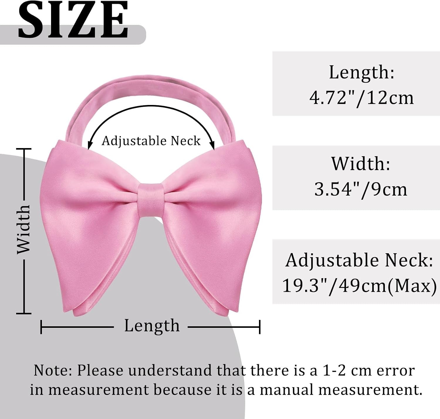 Bow Ties for Men, Oversized Pre-Tied Bowtie Adjustable Mens Bow Tie for Tuxedo, T-Shirt, Wedding, Party, School