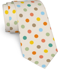 Cream necktie with colorful polka dots pattern rolled up