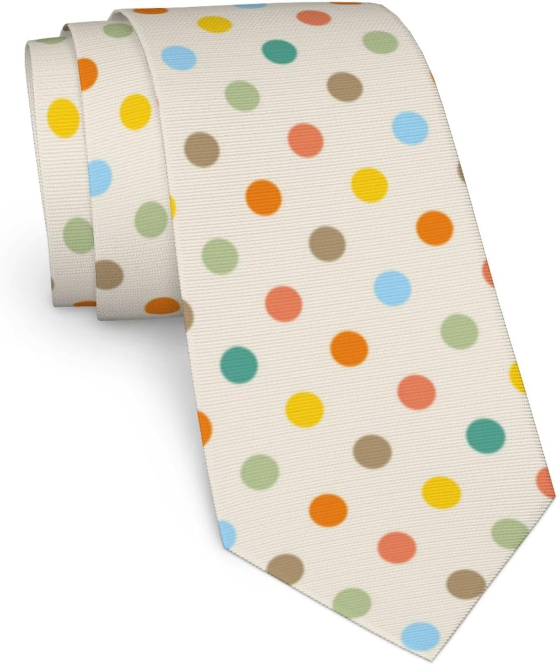 Cream necktie with colorful polka dots pattern rolled up